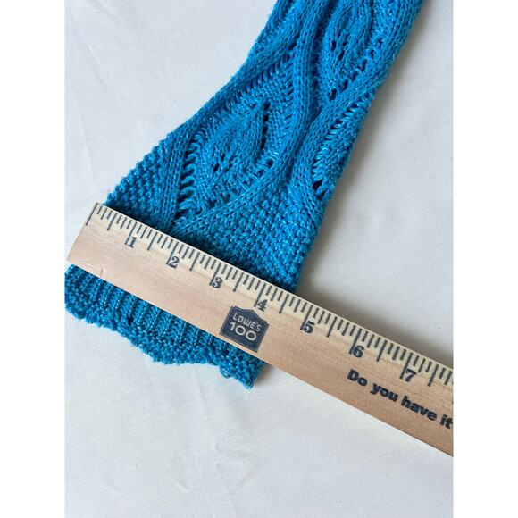 VTG Y2K American Attitudes sweater sz Med cropped flare sleeve crochet wrap blue - Picture 8 of 11